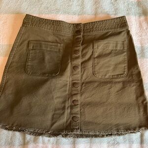Madewell Button-Front Olive Mini Skirt with Pockets